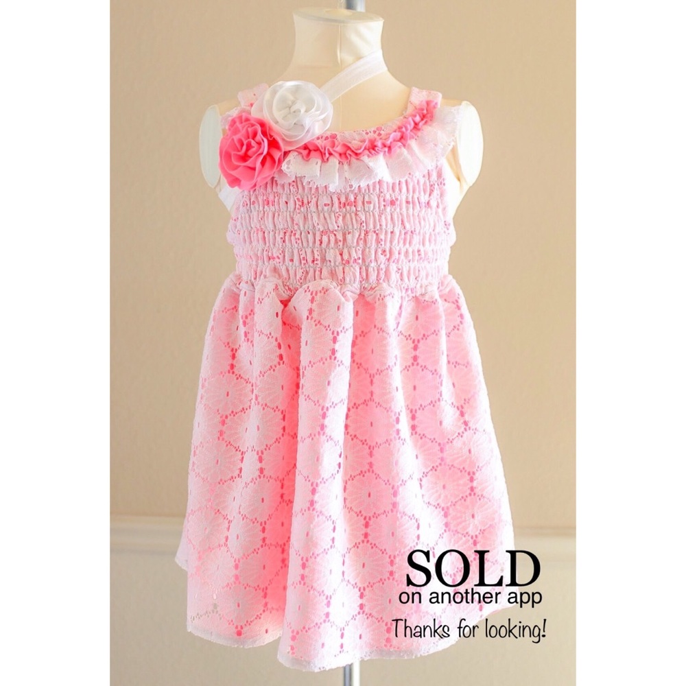 Baby Girls Smocked Lace Dress W/ Handmade Headband